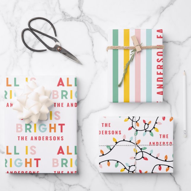 Weihnachten strahlend fröhlich und modern grün Url Geschenkpapier Set (Vorderseite)