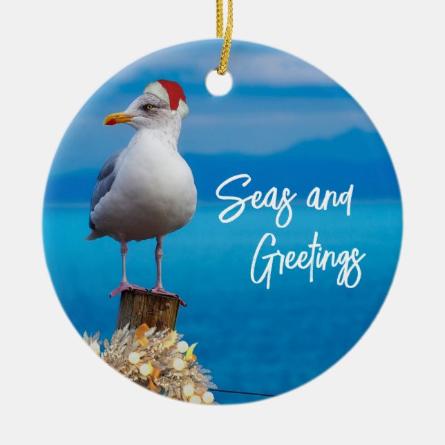 Weihnachten Strand Meer und Grüße Seagull Ozean Keramik Ornament (Vorne)