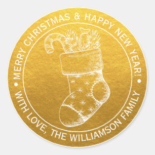 Weihnachten Strumpf Weihnachten Weihnachten Wünsch Runder Aufkleber