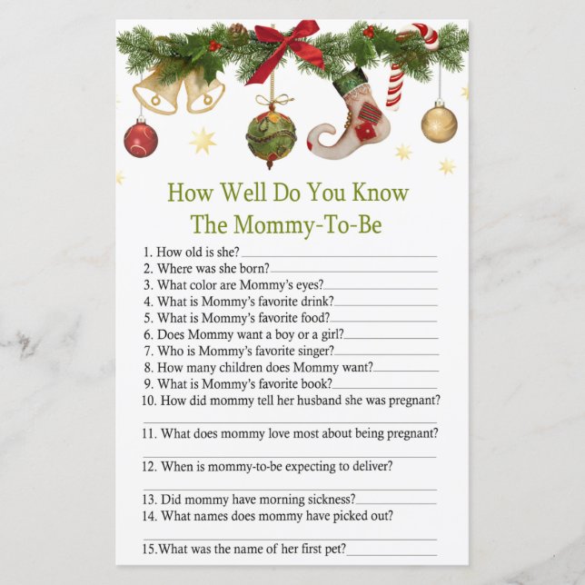 Weihnachten Strumpf wie gut kennen Sie Babyshow? (Vorderseite)