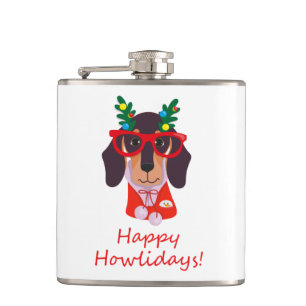Weihnachten Süß Lustiger Hund Dachshund Howlidays Flachmann
