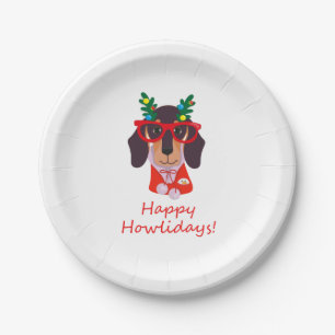Weihnachten Süß Lustiger Hund Dachshund Howlidays  Pappteller
