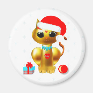 Weihnachten süße goldene Kätzchen-Cartoon Magnet