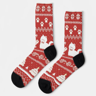 Weihnachten Süße Katze Rot Fair Isle Urlaub Socken