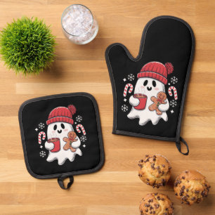 Weihnachten Süßer Geist Eiskaffee Retro Xmas Kaffe Ofenhandschuh & Topflappen-Set