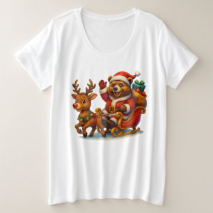Weihnachten: Süßer Santa-Bär und Rentier für Kinde Große Größe T-Shirt