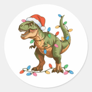 Weihnachten T Rex Dinosaurier Xmas Dino Tyrannosau Runder Aufkleber