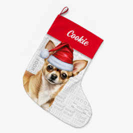Weihnachten Tan Chihuahua Santa mit dem Namen des Großer Weihnachtsstrumpf