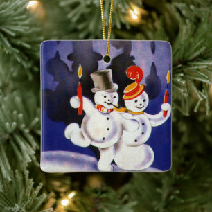 Weihnachten Tanzen Snowmen mit Kerzen Keramikornament