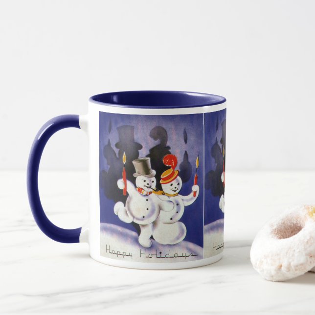 Weihnachten Tanzen Snowmen mit Kerzen Tasse (Mit Donut)
