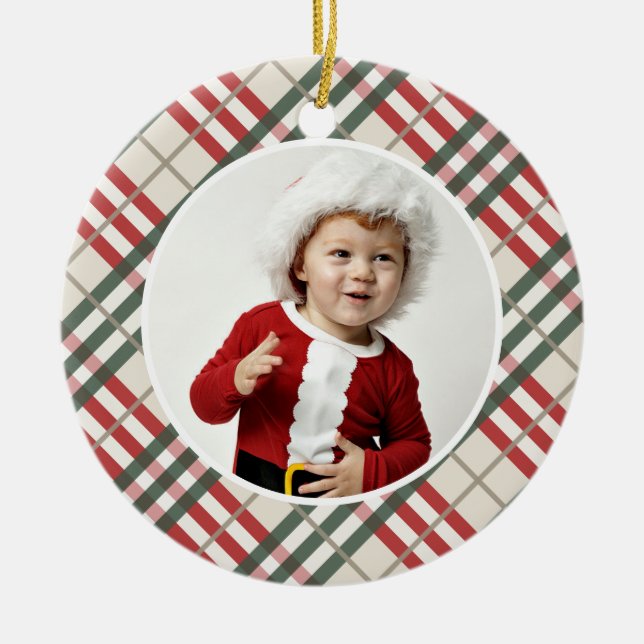 Weihnachten Tartan Foto Weihnachtsfeiertage Jahr Keramik Ornament (Vorne)