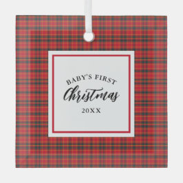 Weihnachten Tartan Kariert Baby's First Christmas Ornament Aus Glas