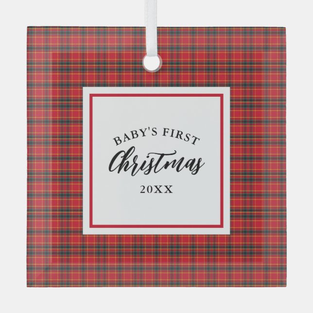 Weihnachten Tartan Kariert Baby's First Christmas Ornament Aus Glas (Vorderseite)