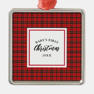 Weihnachten Tartan Kariert Baby's First Christmas Ornament Aus Metall