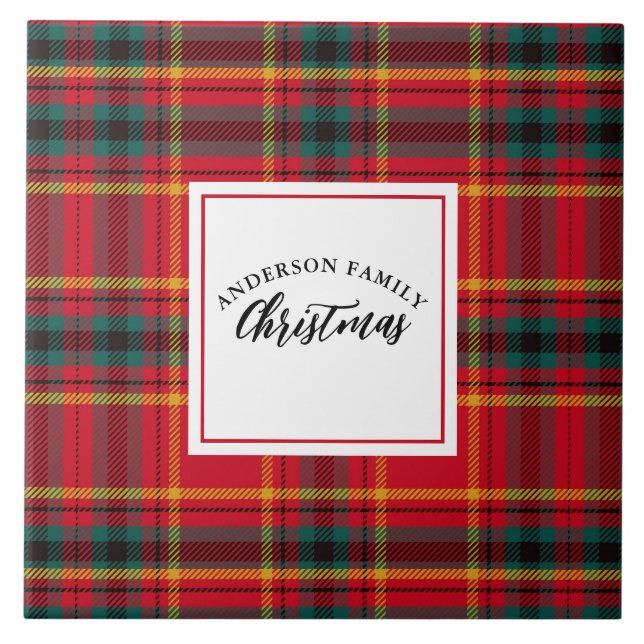 Weihnachten Tartan Kariert Familienname Fliese (Vorderseite)