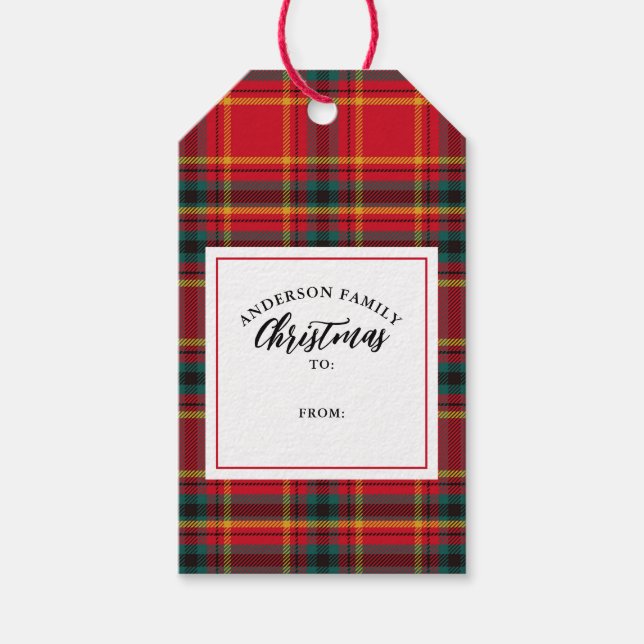 Weihnachten Tartan Kariert Familienname Geschenkanhänger (Vorderseite)