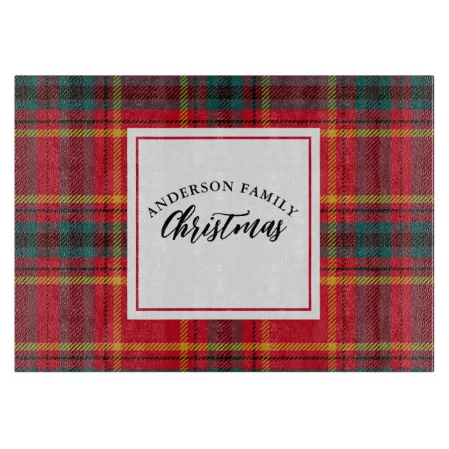Weihnachten Tartan Kariert Familienname Schneidebrett (Vorderseite)