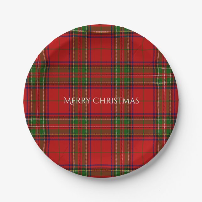 Weihnachten Tartan Kariert Frohe Weihnachten Pappteller (Vorderseite)