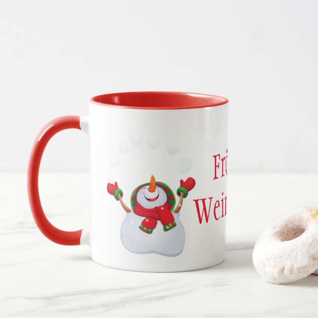 Weihnachten-Tasse-Snowman-Frohliche Weihnachten Tasse (Mit Donut)