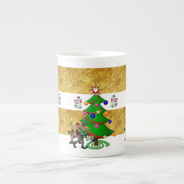 Weihnachten Tasse, Vintag, frohe Weihnachtsschneem Prozellantasse (Vorderseite)