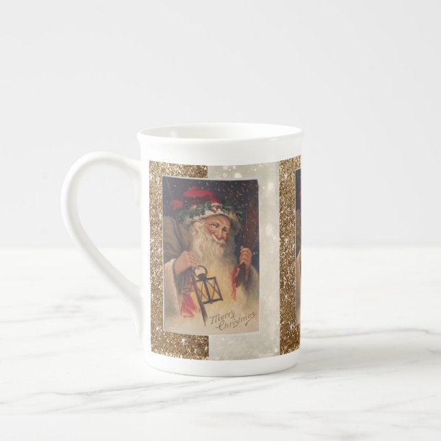 Weihnachten Tasse, Vintager Weihnachtsmann, Frohe  Prozellantasse (Links)
