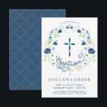 Weihnachten, Taufen Einladungs-Jungs Einladungskar Einladung<br><div class="desc">Diese trendige und moderne Einladungskarte für Weihnachten oder Taufe ist mit einem blauen Kreuz umgeben von einem Blumenkranz und dem Wort "Taufe" in einem eleganten Schriftart versehen. Ideal für den besonderen religiösen Anlass Ihres Babys,  kann es nach Ihren Wünschen mit dem Namen und den Veranstaltungsinformationen Ihres Kindes angepasst werden.</div>
