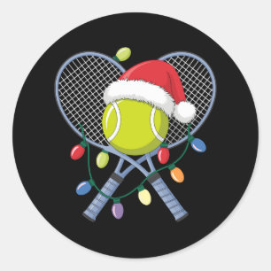 Weihnachten Tennis Schläger Ball Santa Hut Lichter Runder Aufkleber