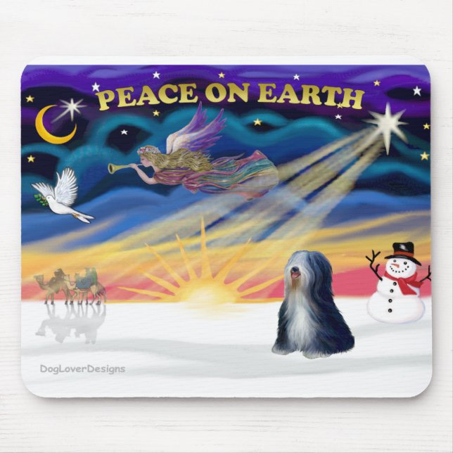 Weihnachten - Tibetischer Terrier (BW) Mousepad (Vorne)