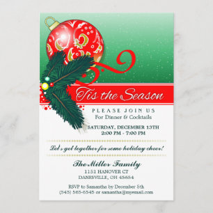 Weihnachten Tis die Jahreszeit-grünes u. rotes Einladung