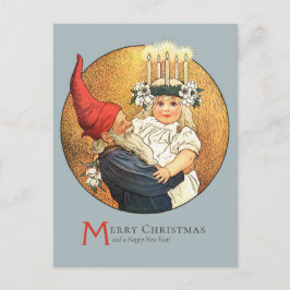 Weihnachten Tomte und süße kleine Lucia Mädchen CC Postkarte