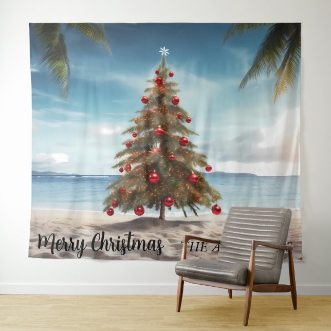 Weihnachten Tree Beach Foto Hintergrund Wandteppich (Beispiel (Horizontal))