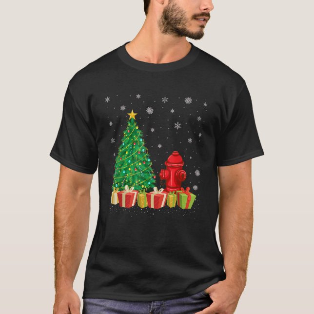 Weihnachten Tree Lighting Weihnachtsmannmütze Feue T-Shirt (Vorderseite)