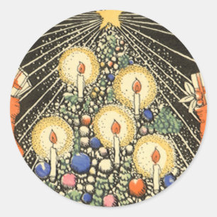 Weihnachten, Tree mit Kerzen und ein Star Runder Aufkleber