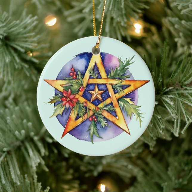 Weihnachten Tree Winter Solstice Holly Wicca Penta Keramik Ornament (Baum)