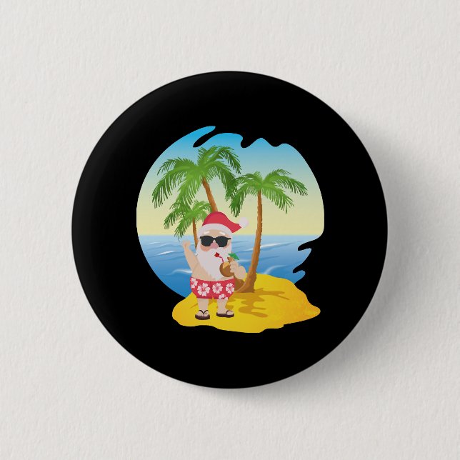 Weihnachten Tropical Beach Funny Santa Claus Button (Vorderseite)
