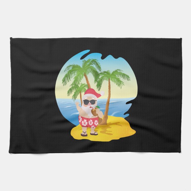 Weihnachten Tropical Beach Funny Santa Claus Geschirrtuch (Horizontal)
