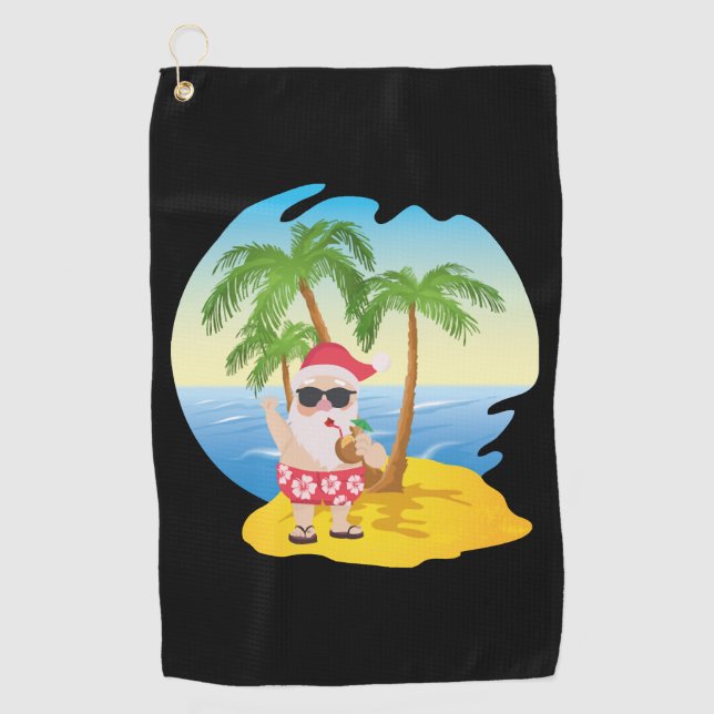 Weihnachten Tropical Beach Funny Santa Claus Golfhandtuch (Vorderseite)