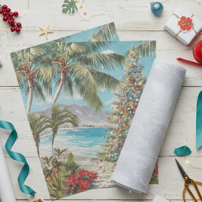Weihnachten Tropical Beach Palm Tree Seidenpapier (Von Creator hochgeladen)