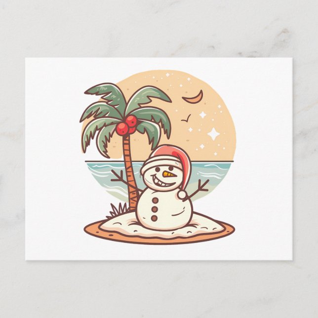 Weihnachten - Tropical Beach Snowman mit Palmen Tr Postkarte (Vorderseite)