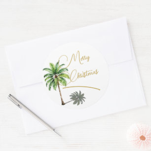 Weihnachten Tropical Palm Tree Gold Merry Runder Aufkleber