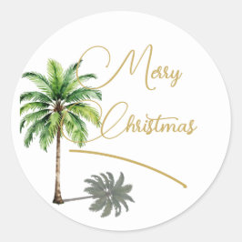 Weihnachten Tropical Palm Tree Gold Merry Runder Aufkleber