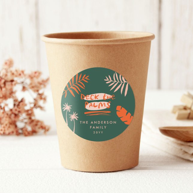 Weihnachten tropisch modern minimalistisch bunt runder aufkleber (Von Creator hochgeladen)