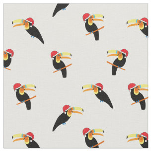 Weihnachten-Tropische Toucans in Weihnachtsmannmüt Stoff