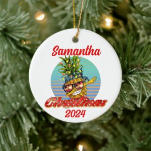 Weihnachten Tropischer Strand Dabbing Ananas Keramik Ornament