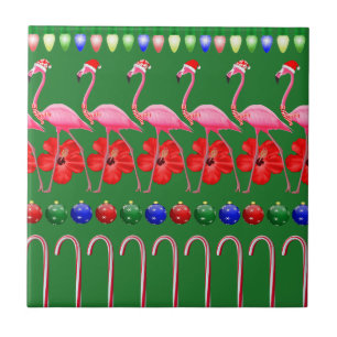 Weihnachten Tropisches Pink Flamingos am Feiertag Fliese