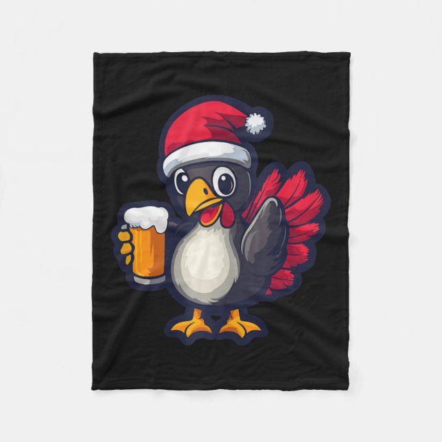 Weihnachten Türkei Tier mit Bier Comic Fleecedecke (Vorderseite)