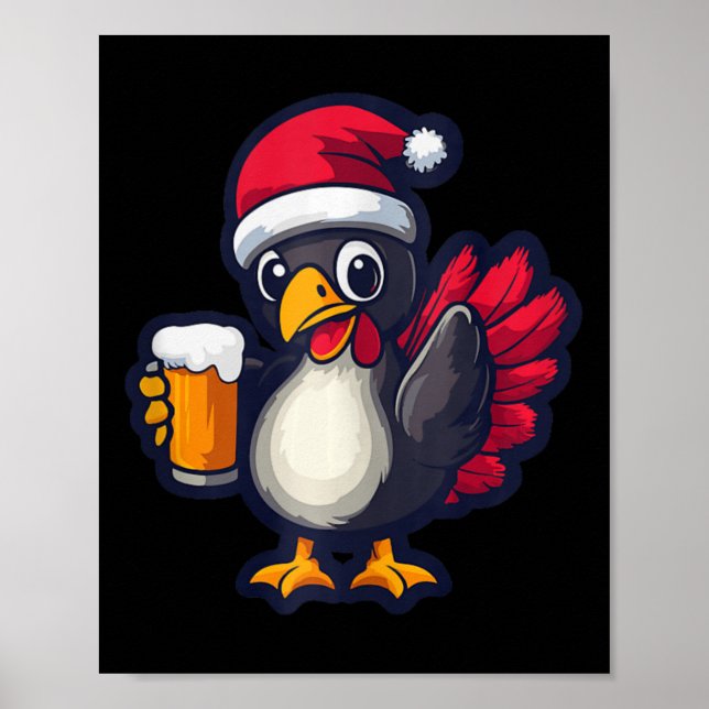 Weihnachten Türkei Tier mit Bier Comic Poster (Vorne)