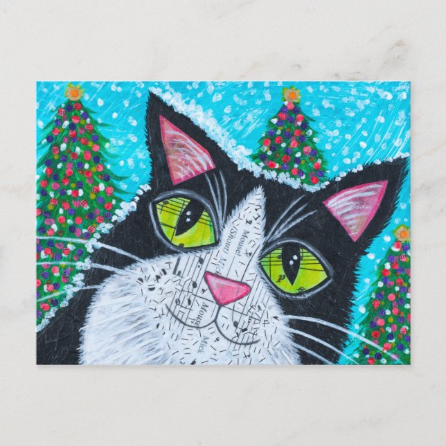 Weihnachten Tuxedo Cat Postkarte (Vorderseite)