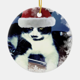 Weihnachten Tuxedo Cat Runde Ornamente