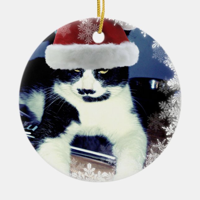 Weihnachten Tuxedo Cat Runde Ornamente (Vorne)